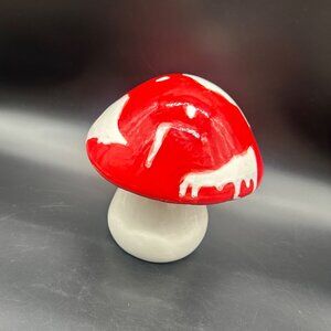 Vintage Mushroom Toadstool Figurine Red White Ceramic Decor Retro Kitsch Cottage
